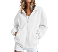 Sweet Capuche Femme Women Fall and Winter Solid Color Basic Versatile Lapel Zipper Sweatshirt with Pockets Pulls Femme (White, S)