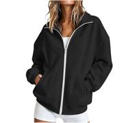 Sweet Capuche Femme Women Fall and Winter Solid Color Basic Versatile Lapel Zipper Sweatshirt with Pockets Pulls Femme (XL)