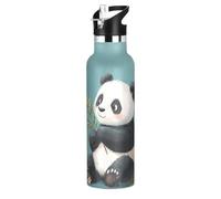 Sweet Cartoon Panda Turquoise Bouteille d'eau anti-fuite et sans BPA pour enfants avec poignée Isolation sous vide à double paroi pour eau, lait, jus, école, camping, sport