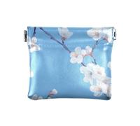 Sweet Cherry Blossom Porte-monnaie en cuir PU avec fermoir pour femme Bleu, Fleurs de cerisier douces bleues, 4.33"(L) x 3.74"(W) x 0.39"(H), Classique