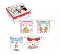 SWEET CHRISTMAS Coffret 4 Mugs Porcelaine décor Noël 300 ml