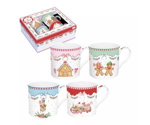 SWEET CHRISTMAS Coffret 4 Mugs Porcelaine décor Noël 300 ml
