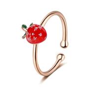 Sweet Cute Female Fraise Ouverture Bague Élégant Mariage Femmes Or Rose Bague Accessoires Charmant Fête Bijoux Cadeaux