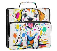 Sweet Dog Art Painting Classeur à 3 anneaux avec fermeture éclair robuste avec poignée et bandoulière amovible Portfolio portable étanche pour collège