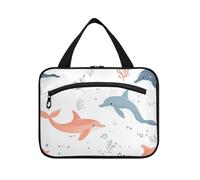 Sweet Dolphin Flower and White Hanging Travel Bags with Hook, Designer Multifonctionnel Makeup Case for Women Must Camping Bolsas para maquillaje L