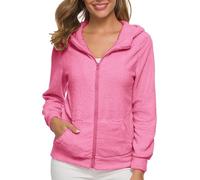 Sweet Femme Sans Capuche Zippé Veste Rose Pale Sweat-shirt à capuche en polaire pour femme, couleur unie, poche, fermeture éclair, peluche, manches Sweat Femme Oversized Sweat Femme (Hot Pink, L)