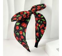 Sweet Fruit Cherry Print Large Bow Headband Women Hair Accessories Band (Noir)