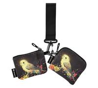 Sweet Gold Bird Lot de 2 étuis à cartes pour femme avec porte-clés Noir, multicolore, 4.13"(L) x 3.5"(W), Accessoire de voyage