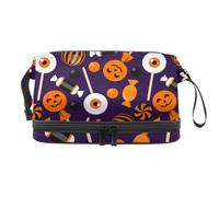 Sweet Halloween Candy Trousse à maquillage double couche pour femmes et filles, trousse de toilette de voyage, trousse de maquillage pratique avec compartiment à pinceaux, multicolore, 27x15x14