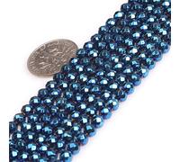 Sweet & Happy Girl's Store SHGbeads Perles rondes à facettes en hématite avec revêtement métallique bleu pour la fabrication de bijoux - 4 mm - Non magnétiques