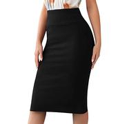Sweet Hearts Jupe Crayon Extensible Basique pour Femme - Taille Standard et Grande - Jupe Moulante en Nylon sous Le Genou - Fabriquée aux États-Unis, Noir, Taille L