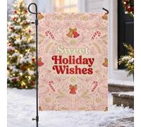 Sweet Holiday Wishes Drapeau de jardin avec citation Jingle Bells 30,5 x | Canne à sucre, drapeau de pelouse, parchemin, feuillage d'hiver, sentiment de vacances, décoration extérieure