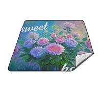 Sweet Hom Peinture à l'huile Rose Printemps Floral Panier de pique-nique Imperméable Grande couverture de plage de camping Couverture imperméable au sable pour 4 à 6 adultes Articles de pique-nique