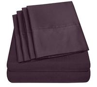 Sweet Home Collection 6 Piece Bed Sheets 1500 Thread Count Deep Pocket Fine Lot de 2 taies d'oreiller en Microfibre avec Poches Profondes, doublement brossée, Violet, Short Queen