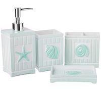 Sweet Home Collection Bathroom Accessories Sets Unique Collections Modern Classic Décoration contemporaine pour Baignoire et Douche, Résine, Coquillages de Plage, Lot de 4