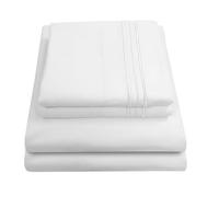 Sweet Home Collection Ensemble de draps de Luxe en Microfibre brossée de 1800 Fils au Pouce carré - Parure de lit avec Drap Plat, Drap-Housse, 2 taies d'oreiller, Blanc, Grand lit