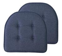 Sweet Home Collection Lot de 2 Coussins de Chaise en Mousse à mémoire de Forme avec Dos en Caoutchouc antidérapant en Forme de U - 43,2 x 40,6 cm - Bleu Denim