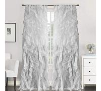 Sweet Home Collection Lot de 2 Rideaux de fenêtre en Voile Transparent à Volants avec Cascade, Polyester, argenté, 122,7 x 201,32 cm (l x L)