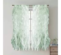 Sweet Home Collection Lot de 2 Rideaux de fenêtre en Voile Transparent à Volants avec Cascade, Polyester, Menthe, 122,7 x 152,4 cm (l x L)