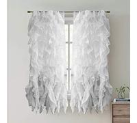 Sweet Home Collection Lot de 2 Rideaux de fenêtre en Voile Transparent à Volants avec Cascade, Polyester, argenté, 122,7 x 152,4 cm (l x L)