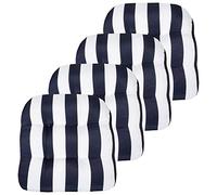 Sweet Home Collection Lot de 4 Coussins de Chaise de terrasse Confortables en Fibre épaisse touffetée 48,3 x 48,3 cm - Bleu Marine/Blanc