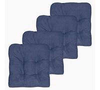Sweet Home Collection Lot de 4 Coussins de Chaise en Mousse à mémoire de Forme, antidérapant, Envers en Caoutchouc touffeté avec Picots, 40,6 x 40,6 x 8,2 cm, Bleu Marine
