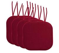 Sweet Home Collection Lot de 4 Coussins de Chaise en Mousse à mémoire de Forme avec Attaches, Dos en Caoutchouc antidérapant, carré Arrondi, 40,6 x 40,6 cm, Bordeaux