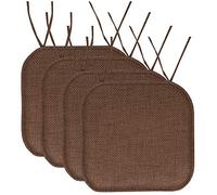 Sweet Home Collection Lot de 4 Coussins de Chaise en Mousse à mémoire de Forme avec Liens, Motif nid d'abeille, antidérapant, Dos en Caoutchouc, Forme Arrondie, carré, 40,6 x 40,6 cm, Marron à