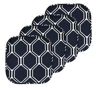 Sweet Home Collection Lot de 4 Coussins de Chaise en Mousse à mémoire de Forme avec Motif nid d'abeille, Dos en Caoutchouc antidérapant, Arrondi, carré, 40,6 x 40,6 cm, Bleu Marine/Blanc