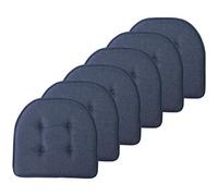 Sweet Home Collection Lot de 6 Coussins de Chaise en Mousse à mémoire de Forme avec Dos en Caoutchouc antidérapant en Forme de U - 43,2 x 40,6 cm - Bleu Denim