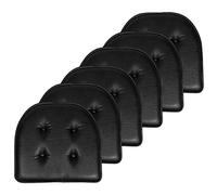 Sweet Home Collection Lot de 6 Coussins de Chaise en Mousse à mémoire de Forme capitonnés antidérapants avec Dos en Caoutchouc en Forme de U 43,2 x 40,6 cm, Similicuir Noir