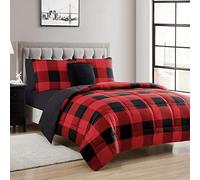 Sweet Home Collection Parure Alternative en Duvet Ultra Doux et lit de Luxe, Polyester, Drap à Carreaux Buffle Bordeaux/Noir/Noir, lit Double