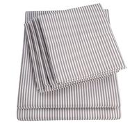 Sweet Home Collection Parure de lit 6 pièces en Microfibre brossée Fine 1500 avec Poches Profondes - 2 taies d'oreiller supplémentaires, Grand lit, Rayures Classiques Grises