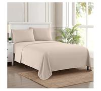 Sweet Home Collection Parure de lit de Luxe avec Drap Plat, Drap-Housse, 2 taies d'oreiller, Microfibre brossée Double, Beige, très Grand lit californien