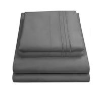 Sweet Home Collection Parure de lit de Luxe avec Drap Plat, Drap-Housse, 2 taies d'oreiller, Microfibre, Gris, lit jumeau