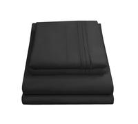 Sweet Home Collection Parure de lit de Luxe en Microfibre avec Drap Plat, Drap-Housse, 2 taies d'oreiller, Noir, Grand lit