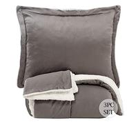 Sweet Home Collection Warmth Down Lot de 3 taies d'oreiller réversibles à Couleur Unie en Polyester, Gris, Grand lit