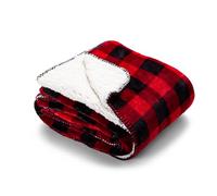 SWEET HOME - Couverture Plaid Sherpa en Polaire, Double épaisseur, 130x160cm, Fantasia Vichy - Karanda Red