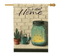 Sweet Home Drapeau de jardin Aqua Mason Jar Light Bugs bannière de décoration extérieure, drapeau rustique double face, décoration saisonnière, idéal pour le printemps et l'été, 71 x 101,6 cm