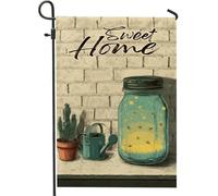 Sweet Home Drapeau de jardin Aqua Mason Jar Light Bugs bannière de décoration extérieure, drapeau rustique double face, décoration saisonnière, idéal pour le printemps et l'été, 30,5 x 45,7 cm