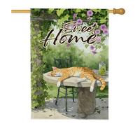 Sweet Home Drapeau de jardin, décoration chat tigré orange, bannière de pelouse d'été en plein air, drapeau de cour en tissu double face pour les amoureux des animaux, 71 x 101 cm