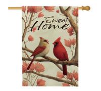 Sweet Home Drapeau de jardin, oiseaux cardinaux et fleurs de pêcher, décoration extérieure, bannière en toile de jute pour pelouse et jardin, décoration florale double face, 71,1 x 101,6 cm