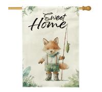 Sweet Home Fox Drapeau de jardin, décoration artistique animale fantaisie, bannière extérieure printemps-été, drapeau de cour en tissu double face pour décoration de la maison, 71 x 101 cm