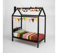 Sweet Home From Wood Cadre de lit ado, Bed Fame en pin Massif, Lit cabane sur Pieds (Noir, 190x135cm)