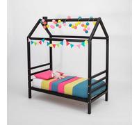 Sweet Home From Wood Lit Montessori cabane, Lit cabane Enfant Bois, Lit Junior avec barrières (Noir, 140x70cm)