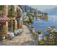 sweet home Lakeside Street Kit de broderie au point de croix 14 ct Fil de coton égyptien 300 x 214 points 64 x 49 cm
