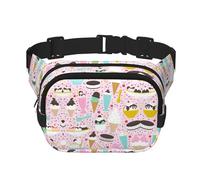 Sweet Ice Cream Print Trendy Pack Crossbod Square Double Layer Waist Bag Travel and Workout Accessory, Noir, Taille unique, Noir, Taille Unique