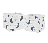 Sweet Jojo Designs Lot de 2 bacs de rangement pliables en tissu motif lune et étoile - Pour jouets et jouets - Bleu marine et doré - Aquarelle céleste - Ciel neutre - Espace extérieur galaxie
