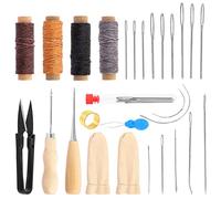 Sweet Kit de 26 pièces pour le travail cuir, outils et fournitures pour travailler cuir, kit d'outils avec aiguilles à coudre à gros chas, fil ciré, ciseaux en forme de U