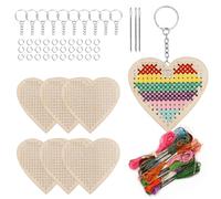 Sweet Kit de broderie au point de croix en bois en forme de cœur 64 pièces avec porte-clés - Kit de couture en bois pour débutants